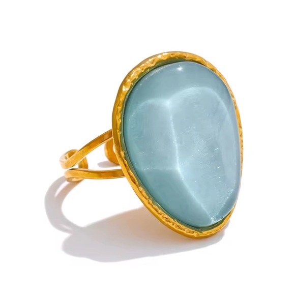 New! Anthropologie unique adjustable Elegant Gold and Blue Ring NWT - Picture 1 of 6